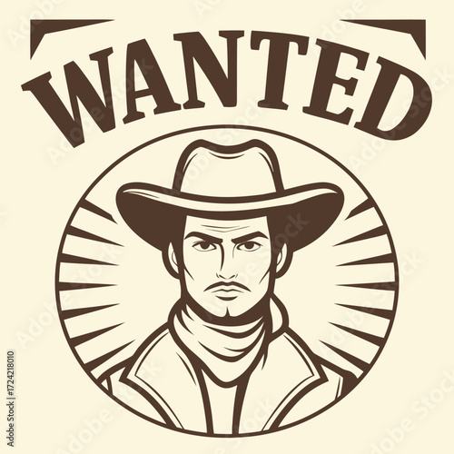 Vintage western wanted poster design stylized cowboy outlaw bandit retro frontier style art