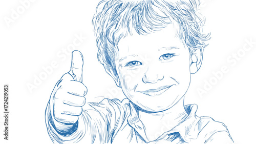 Joyful Little Boy Showing Approval Sign Vector Illustration