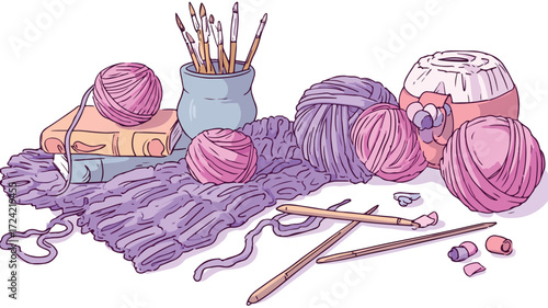 Vibrant Cartoon Knitting Illustration with Colorful Design Elements