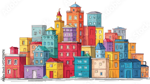 Vibrant City Blocks Cartoon Vector Illustration for Creative Projects