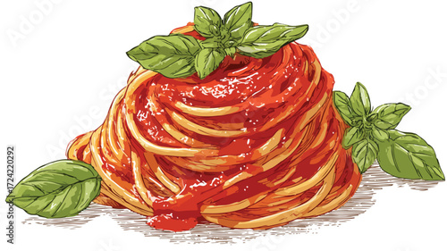 Delicious Spaghetti with Tomato Sauce and Basil - Culinary Delightful Pasta Dish