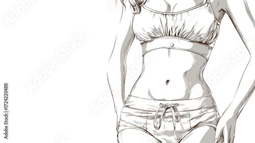 Professional Detailed Vector Illustration of Womans Midsection in Detailed Design