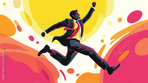 Energetic Businessman leaping in Vector Art