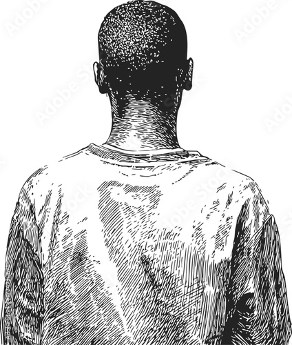 Man back view sketch, hand drawn style, casual shirt, detailed line art — stock vector