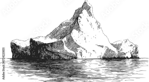 Iceberg sketch hand drawn style floating in calm ocean water — stock vector