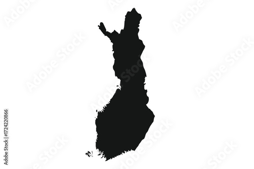 Black silhouette map of Finland on white background