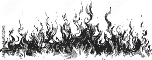 Fire flames sketch hand drawn black and white burning border — stock vector