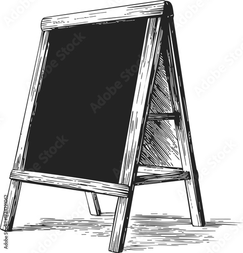 Chalkboard sandwich board sketch, hand drawn street sign, blank wooden frame — stock vector