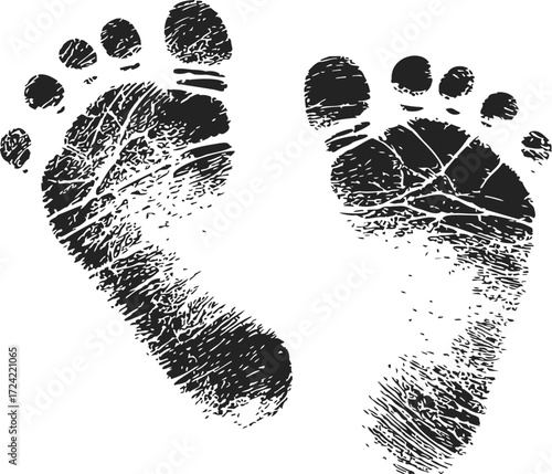 Baby footprints sketch, hand drawn ink style, isolated on white background — stock vector