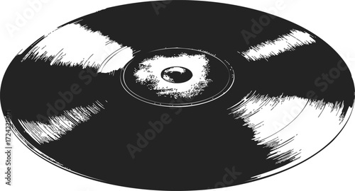 Vinyl record sketch, hand drawn style, detailed grunge texture, isolated on white — stock vector