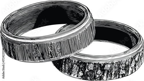 Elegant Wood Rings with Black Linear Cut on Monoc