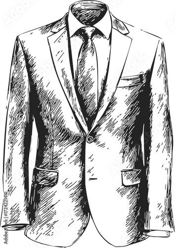 Suit jacket sketch hand drawn with tie and shirt — stock vector