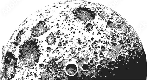 Moon surface sketch, hand drawn vector with detailed craters and texture — stock vector