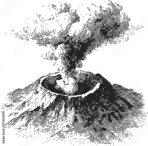 Volcano sketch hand drawn erupting mountain with smoke plume — stock vector