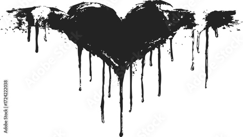 Dripping heart sketch, hand drawn grunge style with black ink splatters — stock vector