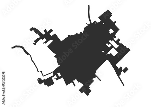 A black silhouette vector map representing the geographical outline of New Braunfels, ideal for minimalist design.