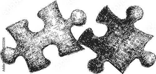 Puzzle pieces sketch hand drawn style isolated on white background — stock vector