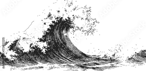Wave sketch hand drawn ocean surf with splashing water detail — stock vector