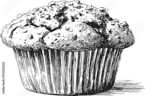 Muffin sketch hand drawn style detailed bakery dessert illustration — stock vector