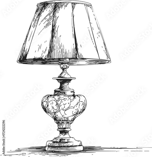 Table lamp sketch hand drawn ornate vintage style on white background — stock vector