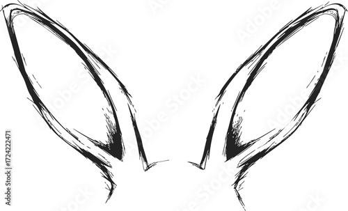 Bunny ears sketch hand drawn black and white minimal outline — stock vector