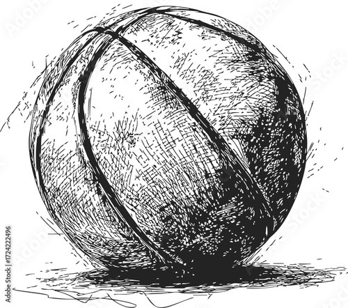 Basketball sketch hand drawn style with textured shading and bold lines — stock vector