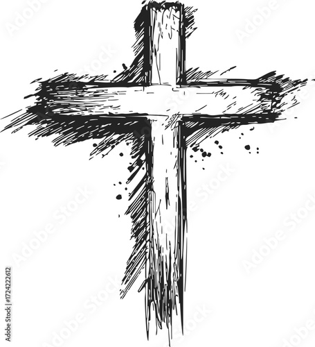 Cross sketch hand drawn grunge style with rough brush strokes — stock vector