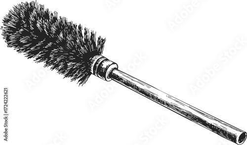 Toilet brush sketch hand drawn cleaning tool with bristles and long handle — stock vector