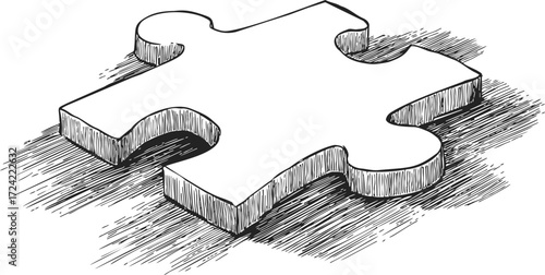 Puzzle piece sketch hand drawn style with detailed shading — stock vector