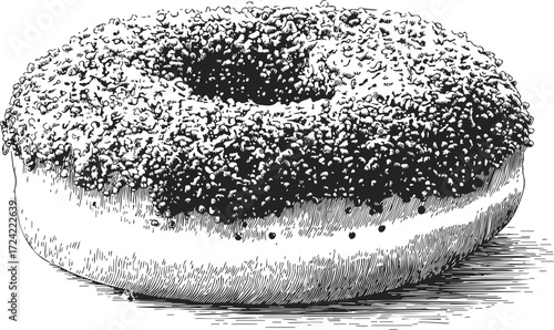Donut sketch hand drawn with crumb topping detailed vintage style — stock vector