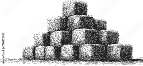 Hay bales sketch hand drawn pyramid stack rural farm scene — stock vector