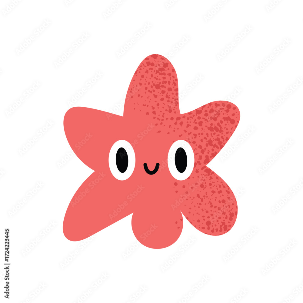 Fototapeta premium Cute red star with smiling face and big eyes. Funny character illustration isolated on white background.