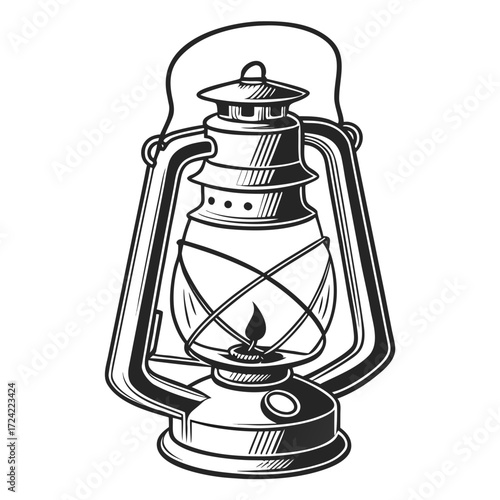 old oil lamp isolated black and white vector