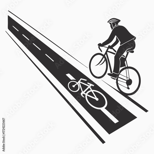 Cyclist on Bike Lane black and white vector