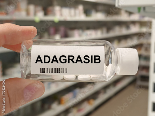 фотографія Box of ADAGRASIB tablets on a hospital pharmacy table used to treat non small cell lung cancer a KRAS inhibitor
