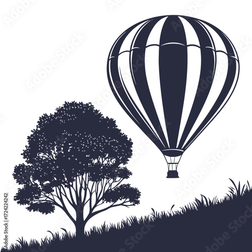 hot air balloon in flight black and white vector
