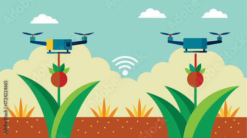 A comparison of crop yields from fields planted with and without the use of precision planting drones showing a significant improvement in efficiency and output.. Vector illustration