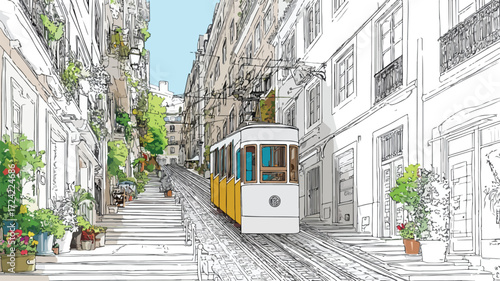 Lisbon Gloria Funicular Urban Transportation Street View