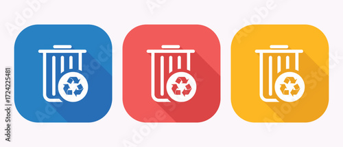 Colorful Recycle Bin Icons in Blue Red and Yellow for Environmental Awareness Campaigns