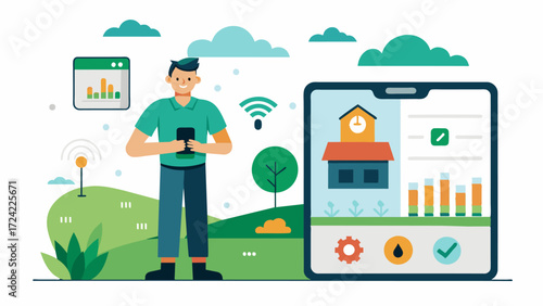 A mobile app that allows farmers to monitor and control their security systems remotely.. Vector illustration