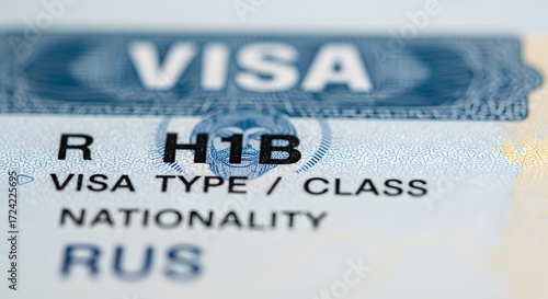 Closeup of an h1b visa stamp on a document
