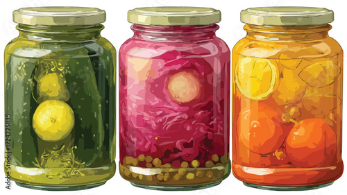 Colorful Pickled Cans Filled with Fresh Mixed Vegetables Vector Illustration