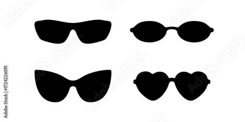 Vector sun glasses shape black ocular round cartoon illustration icon. Black eyeglass flat design sticker.