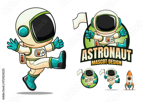 Cartoon Astronaut Mascot Icon – Space Explorer and Cosmonaut Character Illustration