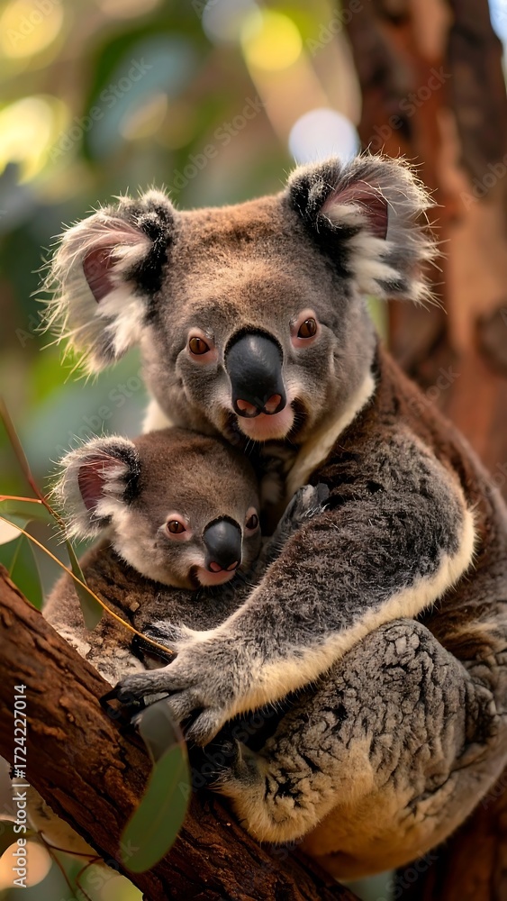 Fototapeta premium Close-up of a koala mother and joey (1)