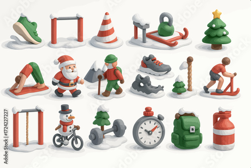 Festive Fitness Holiday-Themed Workout Icons for a Merry and Active Season of Exercise and Training