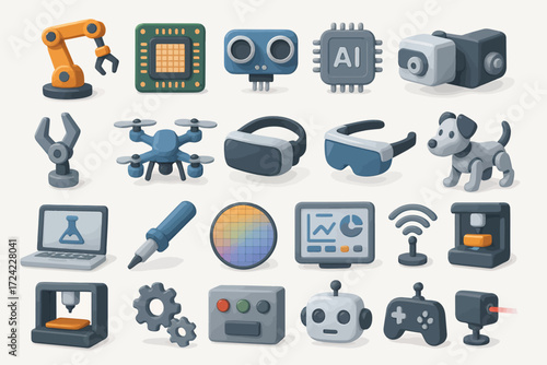 3D Cartoon Icons Robotics, AI, Technology, and Innovation