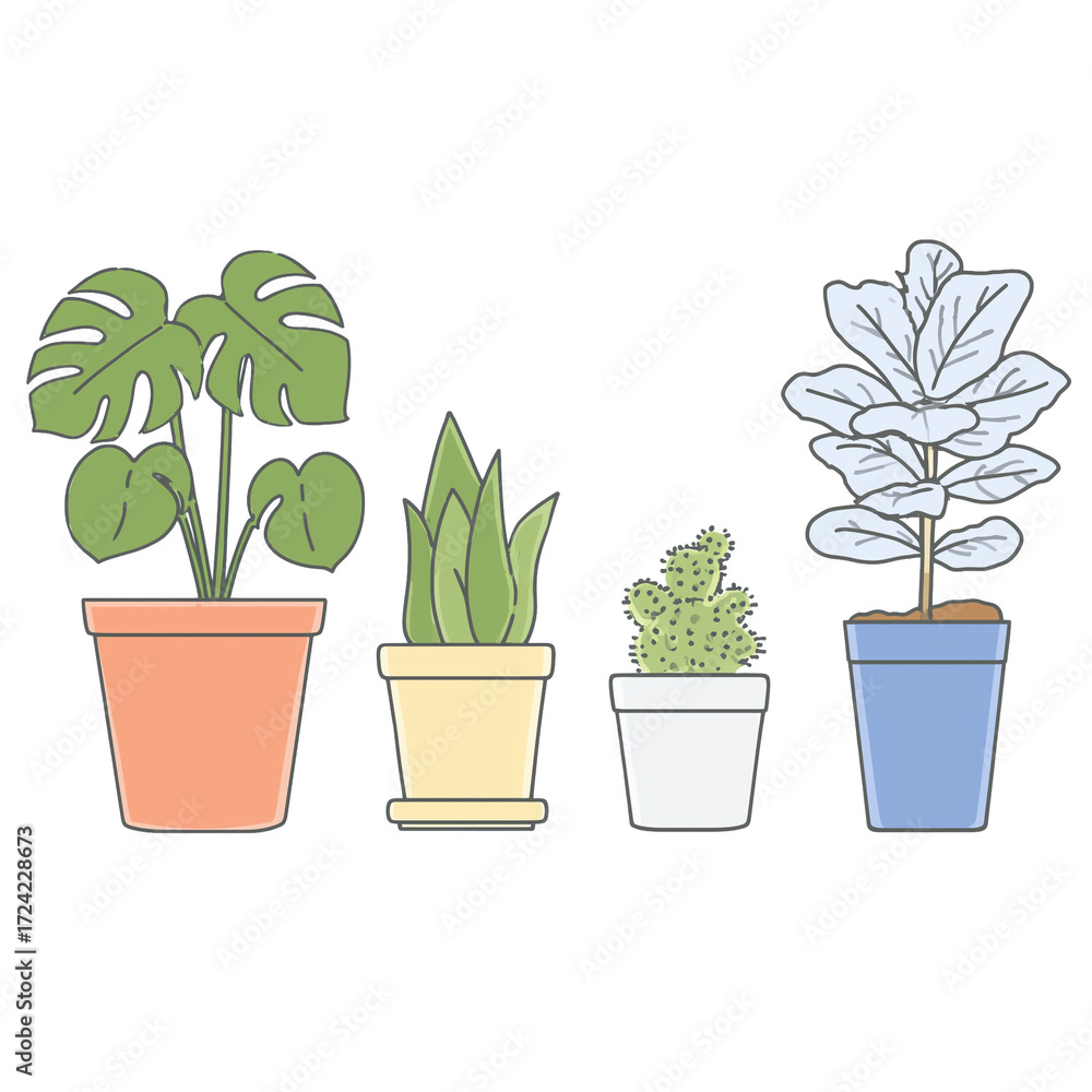 Obraz premium 観葉植物のイラストセット