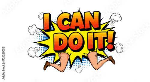 Dynamic pop art style motivation with comic book energy