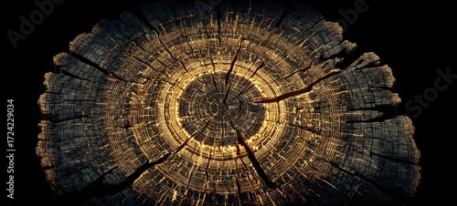 Tree Rings with Luminous Crack and Sparks